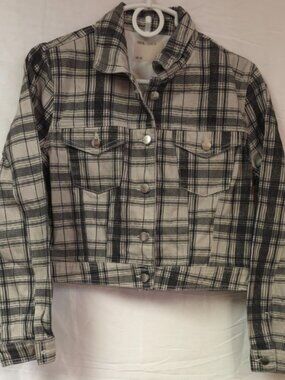 Asos Womens Sz US 8 UK 12 Grey Black Plaid Button Up Heavyweight Denim Jacket